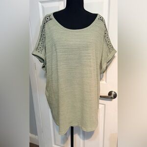 Women’s Lightweight Sage Knit Top with Lace Sleeve Detail